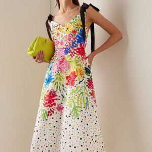 Christopher Kane Painted Floral Dress Tie Satin Dress